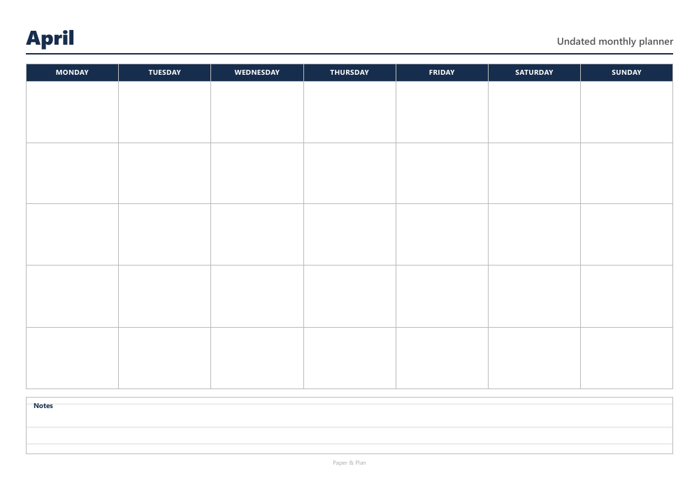 Undated Undated blank calendar preview