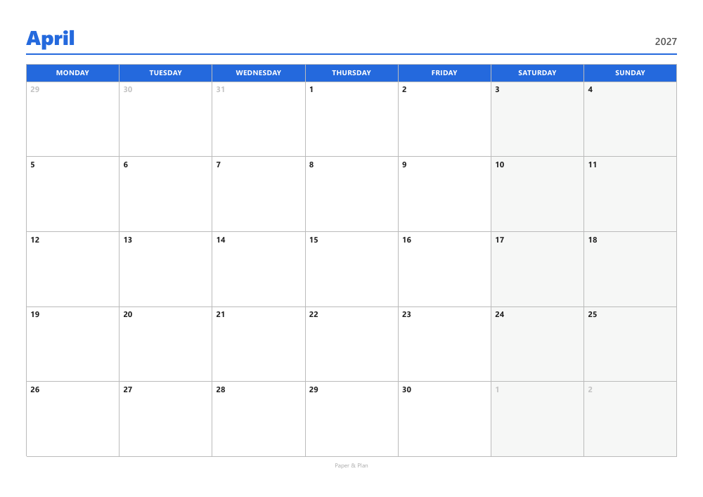 April 2027 Blue landscape preview