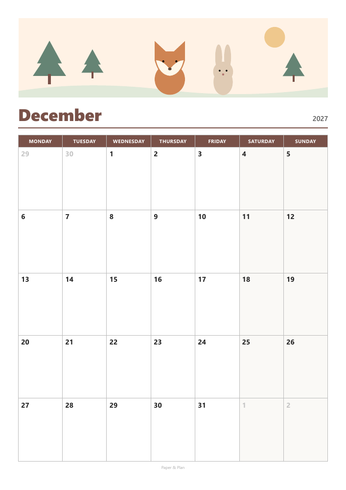 December 2027 Cute calendar preview