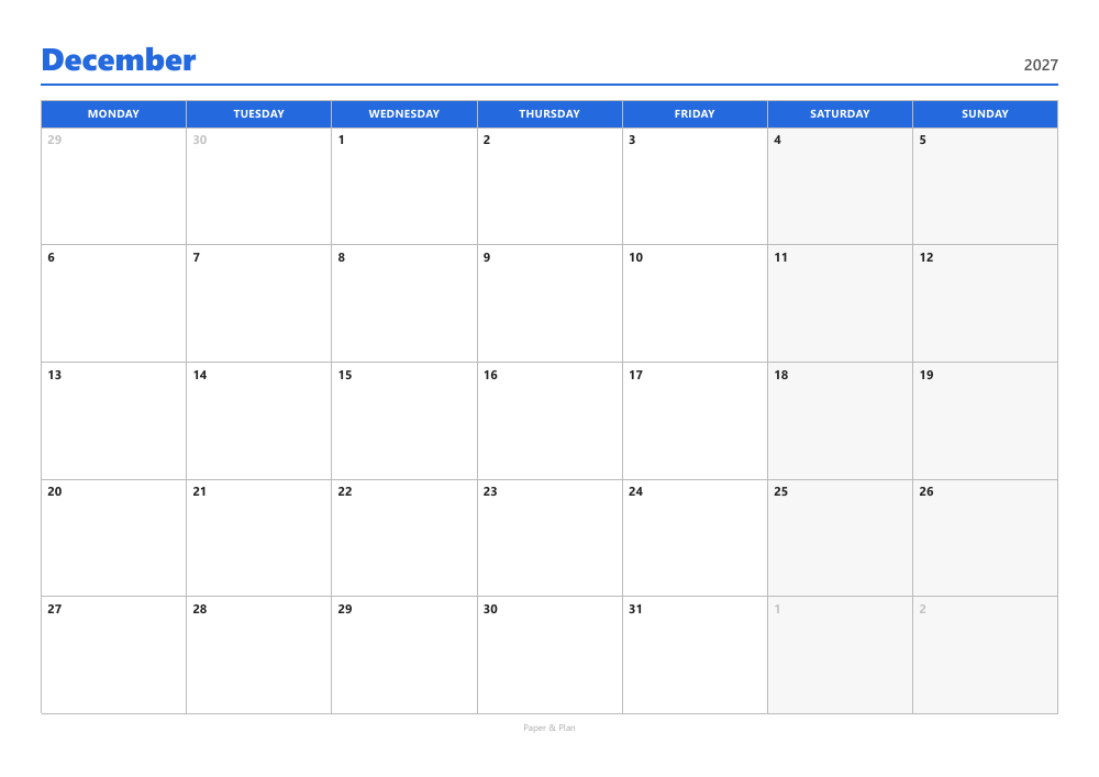 December 2027 Blue landscape preview