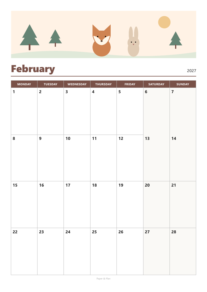 February 2027 Cute calendar preview