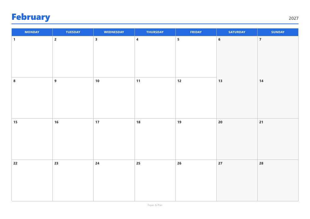 February 2027 Blue landscape preview