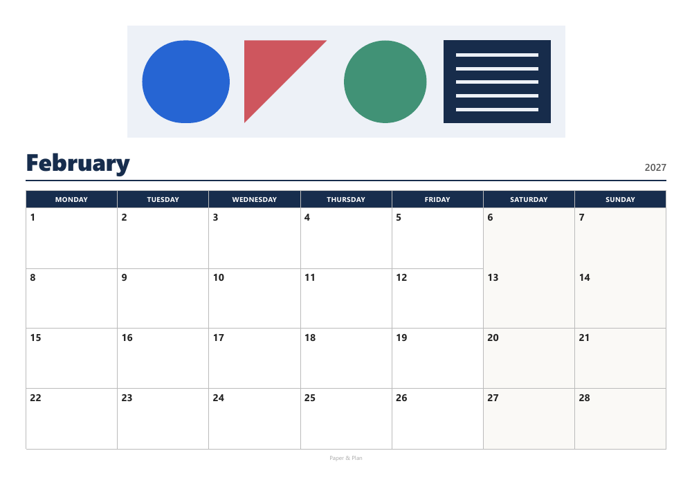 February 2027 Modern calendar preview