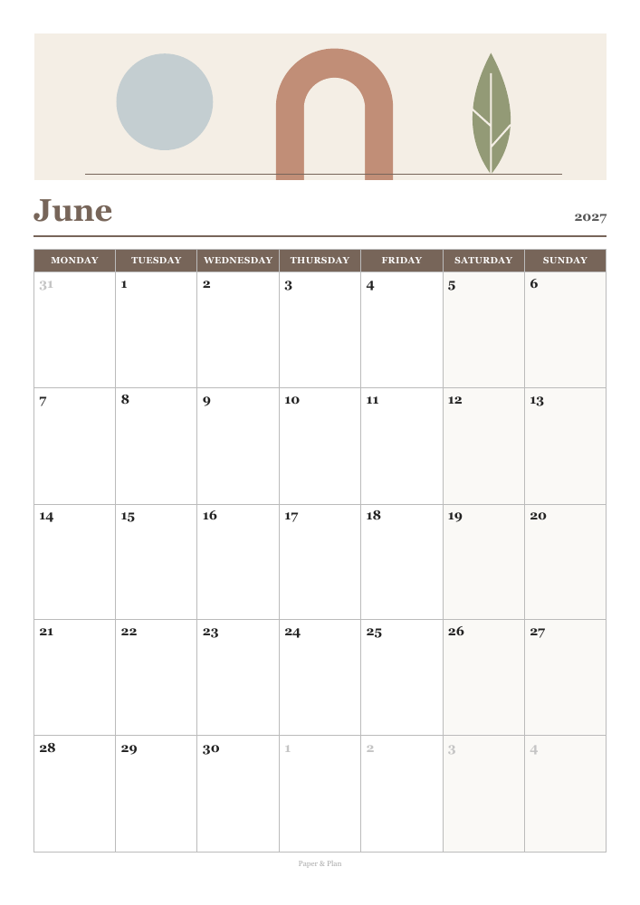June 2027 Aesthetic calendar preview