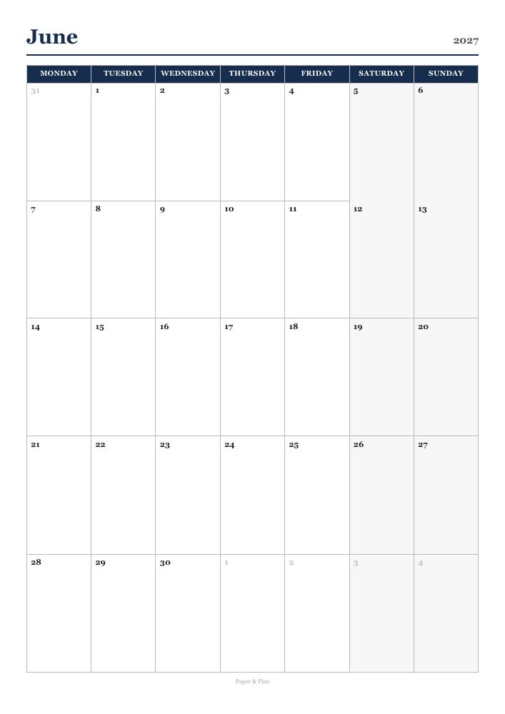June 2027 Classic calendar preview