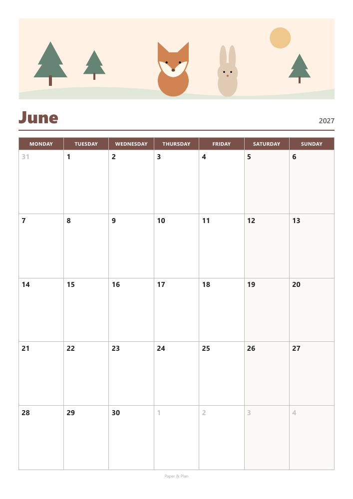 June 2027 Cute calendar preview