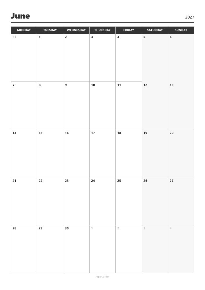 June 2027 Minimal black and white preview