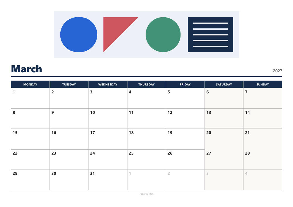 March 2027 Modern calendar preview