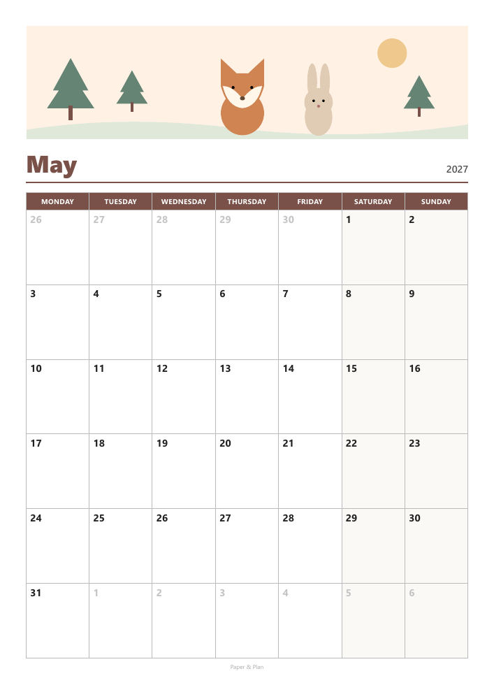 May 2027 Cute calendar preview