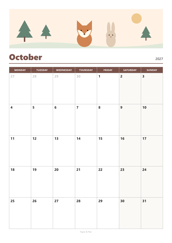 October 2027 Cute calendar preview