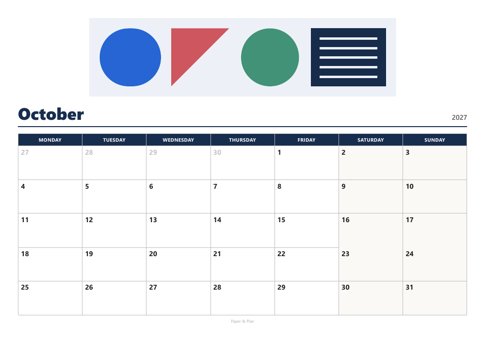 October 2027 Modern calendar preview